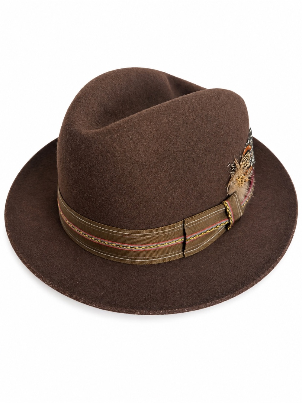Stacy Adams Men’s Brown Fedora Hat Medium Made in USA Feather Band Vintage Style